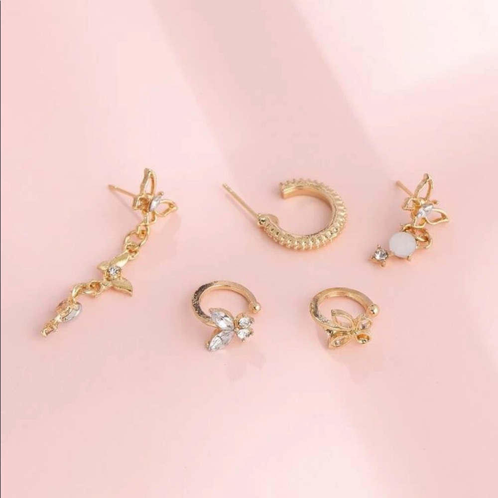 5 pcs rhinestone butterfly earrings set